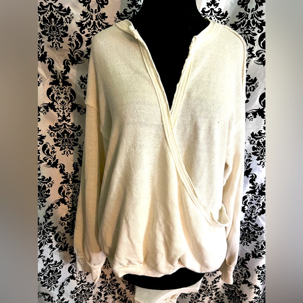 Free People cream split front sweatshirt